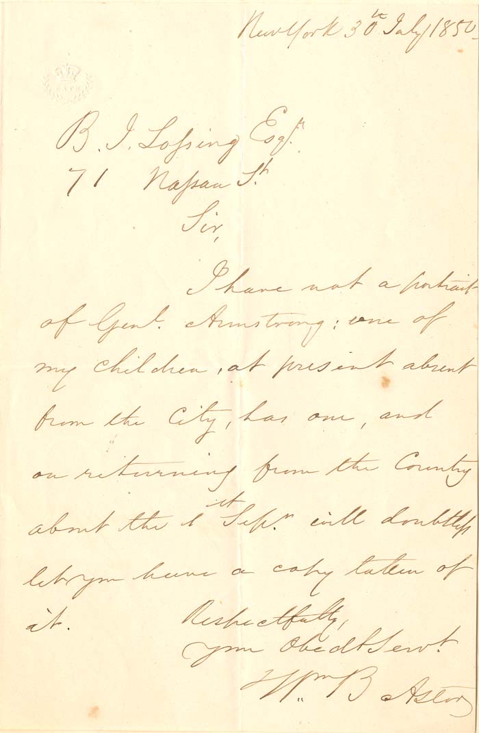 William Backhouse Astor Autograph Letter Signed ALS